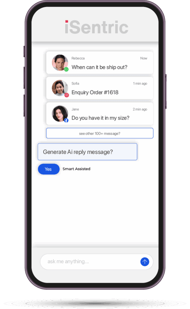 iSentric chat: inbox with AI reply